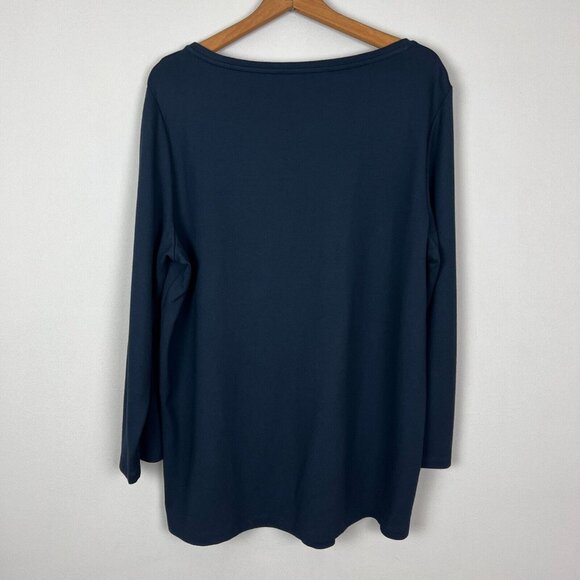 MARINA RINALDI Tunic Top Womens Large Navy Blue‎ Grommet Long Sleeve Knit Blouse - Picture 5 of 7
